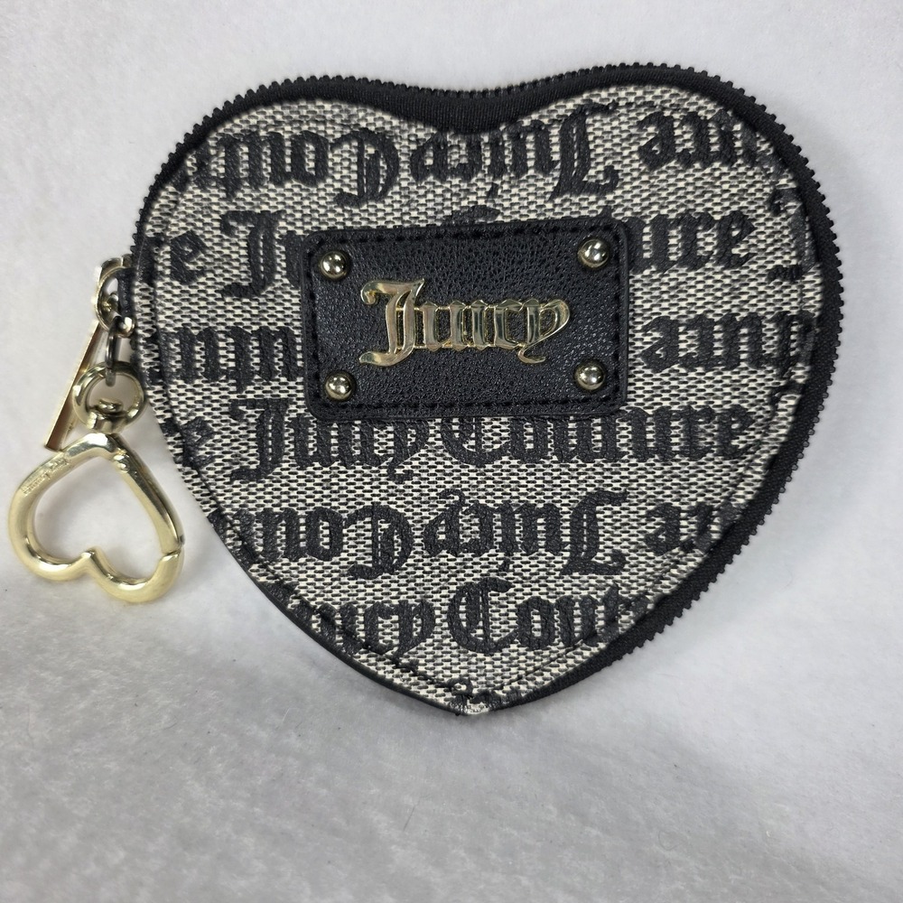 Juicy Couture Heart Logo Wristlet Wallet Black and Gray with Heart Clasp